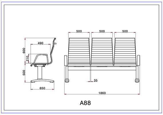 صندلی انتظار لیو سه نفره A88h